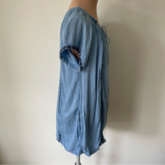 Muche et Muchette Blue Rayon Embroidered Short Sleeve Tie Neck Romper One Size - Picture 5 of 12